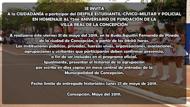 “DESFILE ESTUDIANTIL, CÍVICO, MILITAR Y POLICIAL EN HOMENAJE AL 246° ANIVERSARIO DE FUNDACIÓN DE LA CIUDAD DE CONCEPCIÓN”