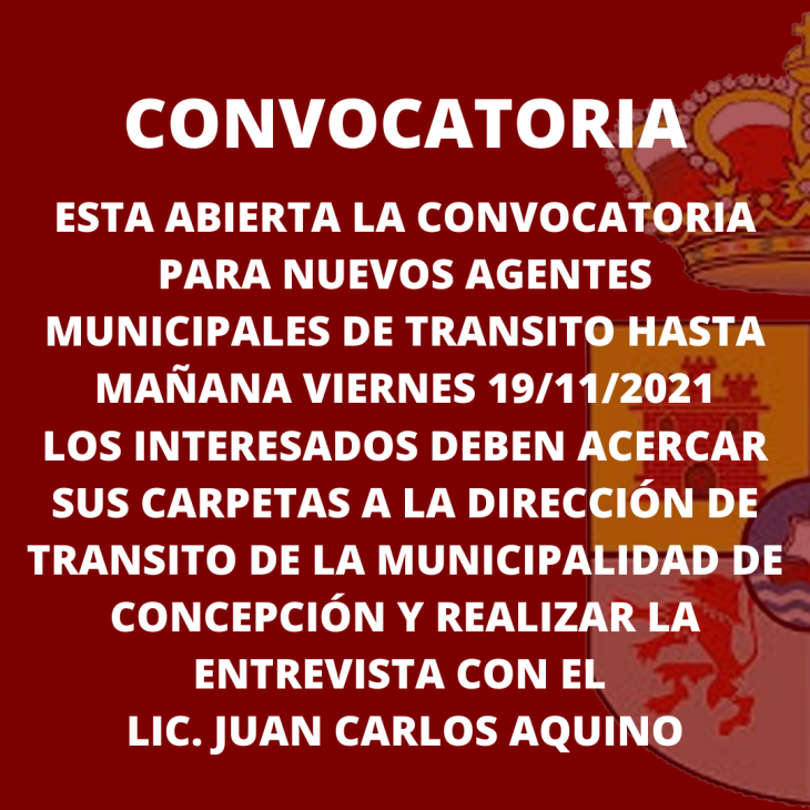 CONVOCATORIA A NUEVOS AGENTES MUNICIPALES DE TRANSITO